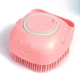 Pet Bath Massage Brush Puppy Dog Cat Grooming Soft soap Dispensing(Pink)