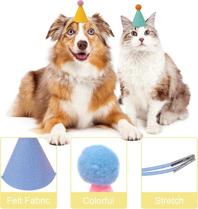24pcs Mini Party Hats for Stuffed Animals, Birthday Party Cone Hats Dolls Dog Cat Rabbit Puppies Assorted Animal Birthday Decorations