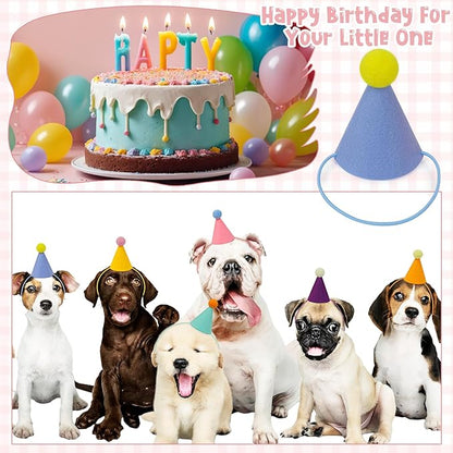 24pcs Mini Party Hats for Stuffed Animals, Birthday Party Cone Hats Dolls Dog Cat Rabbit Puppies Assorted Animal Birthday Decorations