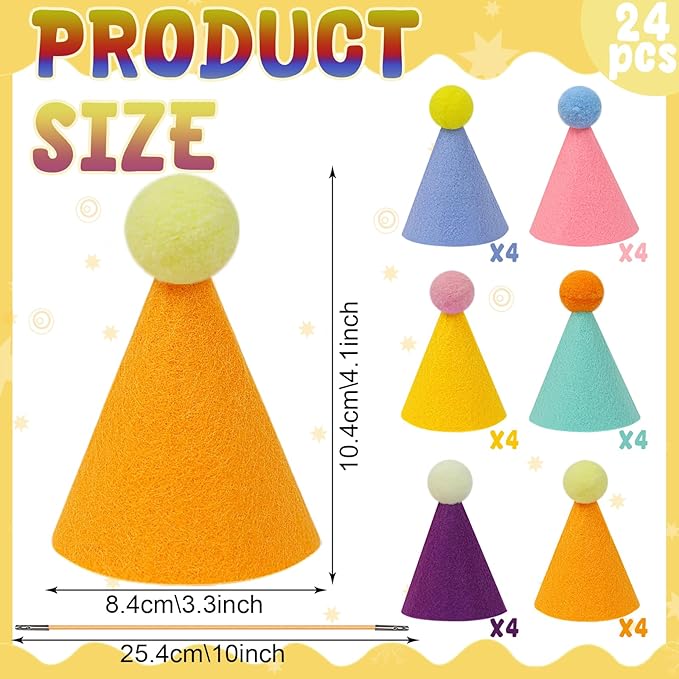 24pcs Mini Party Hats for Stuffed Animals, Birthday Party Cone Hats Dolls Dog Cat Rabbit Puppies Assorted Animal Birthday Decorations