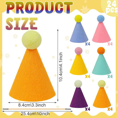 24pcs Mini Party Hats for Stuffed Animals, Birthday Party Cone Hats Dolls Dog Cat Rabbit Puppies Assorted Animal Birthday Decorations