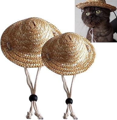 2Pc Novelty Summer Adjustable Pet Dog Outdoor Straw Hat Puppy Small Kitty Cat Sunhats Dog Hat