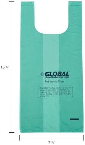 Global Industrial Pet Waste Plastic Bags With Tie-Handles, Green, 400 Bags/Roll