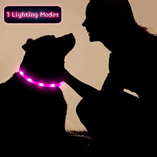 Weewooday 3 Pcs Dog Collar USB Rechargeable LED Light up Dog Collar Flash Waterproof Pet Necklace Pet Lights for Night Walking Adjustable Safety Necklace for Large Medium Small Puppy(3 Colors)