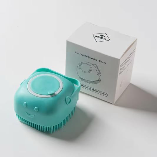 Pet Bath Massage Brush with Soap Dispenser, Soft Silicone Grooming Tool for Dogs Cats