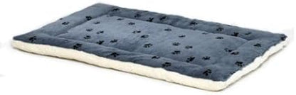 MidWest Homes for Pets XS QuietTime Reversible Paw Print Pet Bed, Soft Faux Fur & Fleece 22-Inch Crate Mat for Small Dogs & Cats, Machine Washable, Blue and Cream