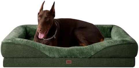 EHEYCIGA Orthopedic XL Dog Bed for Large Sized Dog, 48x35x7.5 Inch Extra Large Memory Foam Dog Couch Bed with Sides, Waterproof Liner & Washable Removable Cover, Bolster Pet Sofa, Dark Green