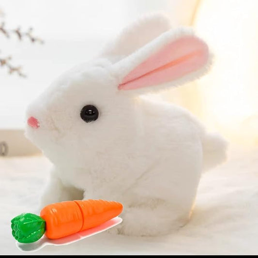 Easter Bunny Toy, Rabbit Interactive Hopping Electronic Pet Plush Bunny Toy with Sounds and Movements Animated Walking Wiggle Ears Twitch Nose (White)