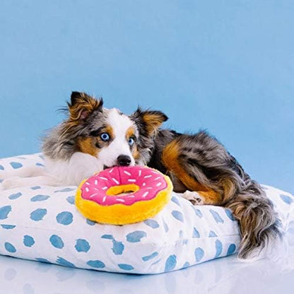 ZippyPaws Donutz - No Stuffing Dog Toys to Keep Them Busy, for Small and Medium Dogs, Squeaky Pet Toy for Boredom, Unstuffed Chew Toy, Soft Plush Puppy Products, Funny Food Toy - Strawberry Donut