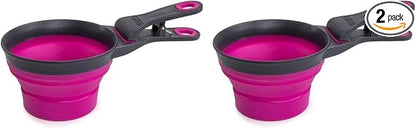 Dexas Pets Collapsible KlipScoop Collapsible Dry Dog Food Scoop and Dog Food Bag Clip, 2 Cup Capacity, Fuchsia (Pack of 2)