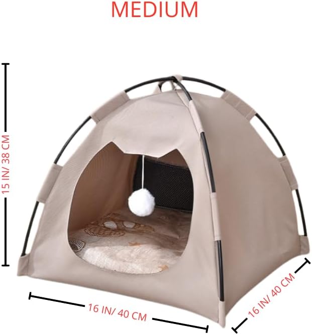 GLOBHARB Cat Tent, Cat Tent Bed, Tent for Cats, Cat Tent Bed for Indoor Cats, Tent for Cats Indoor, Mini Tent for Pets, Tiny Cat Tent, Cat House Tent, Tents for Cats, Mini Tent for Cats (Beige, M)
