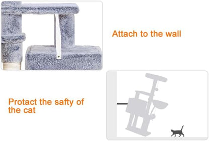 Heybly Cat Tree with Toy, Cat Tower Condo for Indoor Cats, Cat House with Padded Plush Perch, Cozy Hammock and Sisal Scratching Posts, Pewter HCT004SPE
