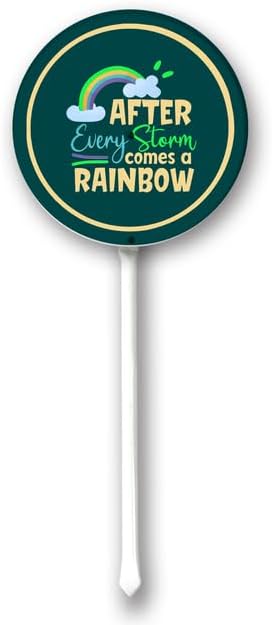 Uptell Metal Round After Every Storm Comes A Rainbow Inspiration Word Yard Sign 9.2x9.2 Inch Classic Outdoor Lawn Decorations, Protect Your Grass & Property,With Stake 12.8"