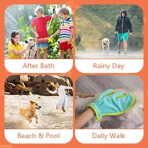 Pawyee Super Soft Fast-Drying Dog Towel Set for Cold Weather, Beach, Pool - Adjustable Microfiber Bath Robe with Drying Gloves for Cats and Dogs (L, Blue Dino)