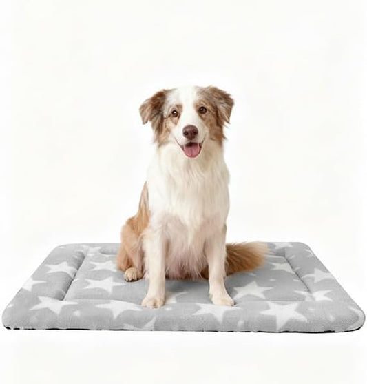 Dog Bed Mat, Reversible Dog Crate Pad with Washable Kennel Mat and Soft Foam, Pet Bed for Dogs & Cats, for Crates Carriers & Travel(Big&Small Stars Grey, 35" L*23" W*1.5" Th)