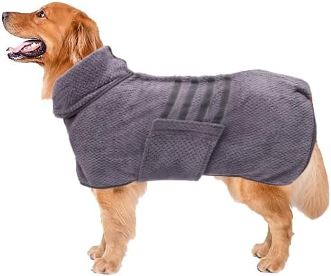 Geyecete Pineapple Grid Fast Drying Super Absorbent Dog Cat Bath Robe Towel - Gray-L