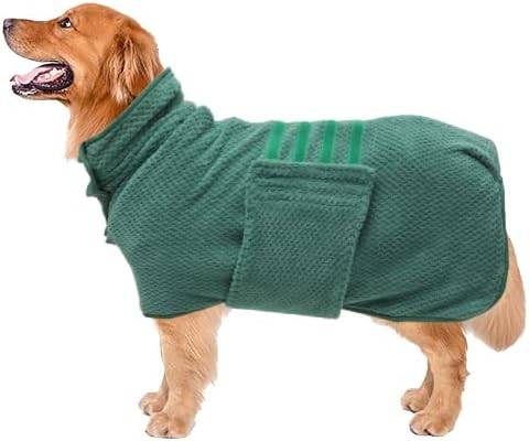 Geyecete Pineapple Grid Fast Drying Super Absorbent Dog Cat Bath Robe Towel - Green-M