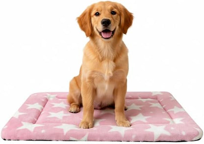 Dog Bed Mat, Reversible Crate Pad & Durable Dog Bed - Machine Washable Kennel Mat with Ultra Soft for Medium Dogs (Big&Small Stars Pink, 30" L*20" W*1.5" Th)