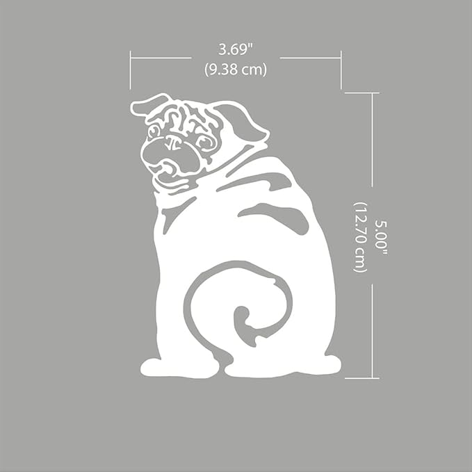WIRESTER 6 inch Clear Vinyl Decal Sticker Decoration for Car Window (Or Any Flat Surface) - Pug Looking Back
