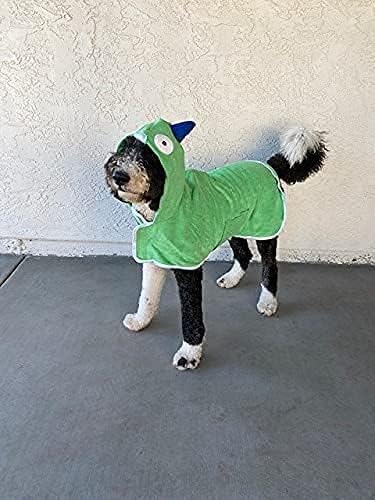 BoxDog Wearable Microfiber Dog Towel with Monster Hoodie | Soft Dog Bathrobe (Medium)