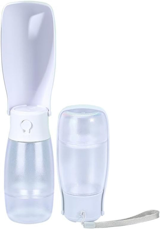 2-in-1 Foldable Pet Travel Water Bottle, Feeding Vessels for Pets, 11.8oz Water & 7oz Food Container for Dogs and Cats, Portable Leak-Proof Dispenser for Hiking, Walking & Camping White
