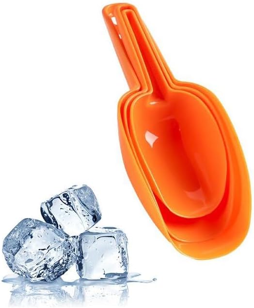 Set of 3 Ice Scoop, Plastic Kitchen Ice Scoop for Canisters or Ice Maker, Food Scoops for Canisters, Freezer, Flour, Dry Foods, Coffee Beans, Pop Corn, Pet Dog Cat Food (Orange)
