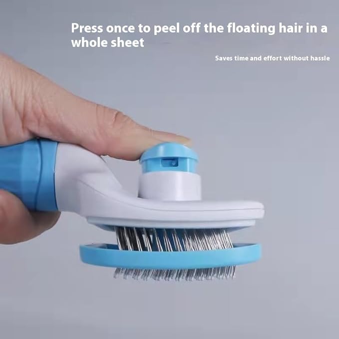 Pet hair grooming square brush with Massage Particles, Self Cleaning Dematting Comb Dogs and Cats, Easy to Use, Ergonomic Handle Design (Blue)