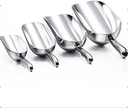 Ice Cube Endurance Scoop, Cast Aluminum Shovel Scoops Kitchen Utility Scoops Set Contoured Handle，Ideal for Ice Cube Coffee Bean Food Candy Flour Popcorn Rust Free (5oz Silver)