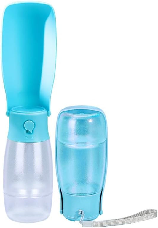 2-in-1 Foldable Pet Travel Water Bottle, Feeding Vessels for Pets, 11.8oz Water & 7oz Food Container for Dogs and Cats, Portable Leak-Proof Dispenser for Hiking, Walking & Camping Blue