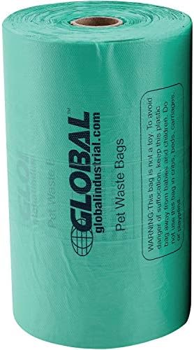 Global Industrial Pet Waste Plastic Bags With Tie-Handles, Green, 400 Bags/Roll