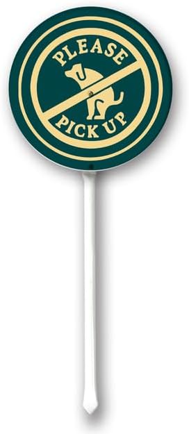 Uptell Metal Round Please Pick Up Yard Sign 9.2x9.2 Inch Classic Outdoor Lawn Decorations, Protect Your Grass & Property,With Stake 12.8"
