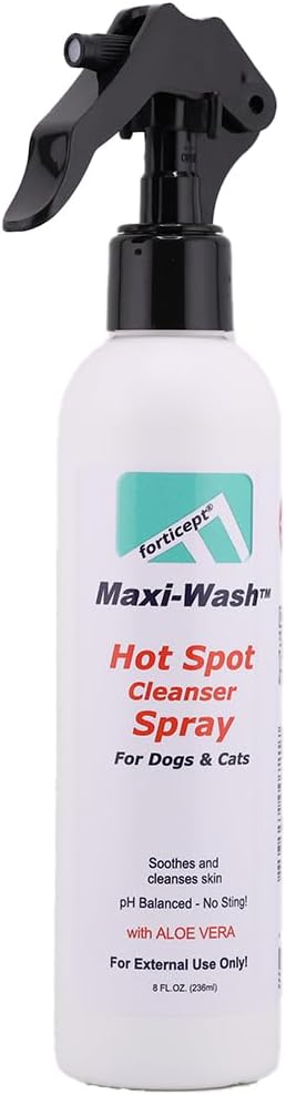 Forticept Maxi-Wash Hot Spot Cleansing Spray Treatment, Wound Care & Itch Relief Spray for Dogs and Cats. Relives Scratching, Rashes, Sores, Itchy Skin and Paw Licking 8 oz