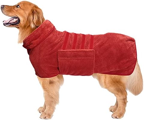 Geyecete Pineapple Grid Fast Drying Super Absorbent Dog Cat Bath Robe Towel - Red - 3XL