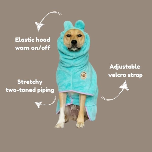 DERPYCHAPPY Premium Dog Towel Robe & Dog Bathrobe for Drying Dogs Made in Korea | Super Absorbent Quick & Adjustable Microfiber Bath Towel for Cats & Puppy Robes After Bath | Soft Warm Coat (Mint,M)