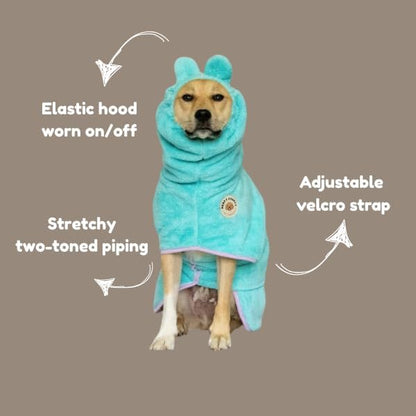 DERPYCHAPPY Premium Dog Towel Robe & Dog Bathrobe for Drying Dogs Made in Korea | Super Absorbent Quick & Adjustable Microfiber Bath Towel for Cats & Puppy Robes After Bath | Soft Warm Coat (Mint,XL)