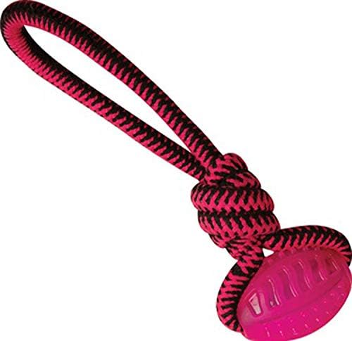 Snugarooz Tug Buddy Rubber Rope Dog Toy with Repair Patch - Non Toxic Rubber Handle with Rope Ball - Durable Fetch & Tug Toy for Medium Dogs