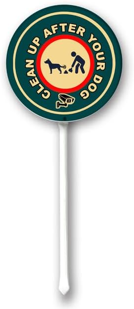 Uptell Metal Round Clean Up After Your Dog Yard Sign 9.2x9.2 Inch Classic Outdoor Lawn Decorations, Protect Your Grass & Property,With Stake 12.8"