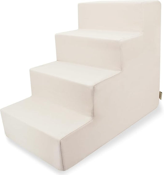 Best Pet Supplies Dog Stairs & Steps - Foam Steps for Small Dogs & Cats, Non-Slip Indoor Balanced Pet Step Support, Dog Ramp, No Assembly, Ivory, 4-Step (18-inch Height)