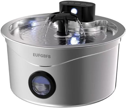 Wireless Cat Water Fountain Stainless Steel, [45 Days Battery Life] Automatic Rechargeable Pet Water Fountain, 2.6L/88oz Dog Water Dispenser, Ultra-Quiet Pump, 4-Layer Filtration for Cats & Dogs
