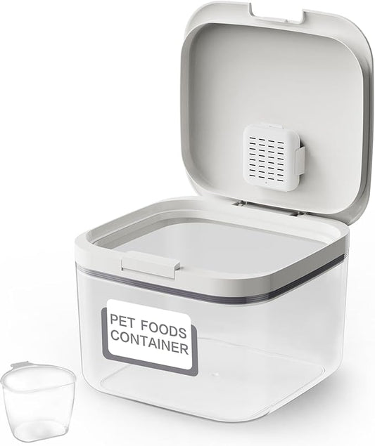 LivLab Mker Airtight Dog Food Storage Container 5 lbs - Pet Food Containers with Lids, Keeps Dry, Flour & Rice Storage Bin with Measuring Cup, Dog Treat & Cat Food Holder (6 lbs) White