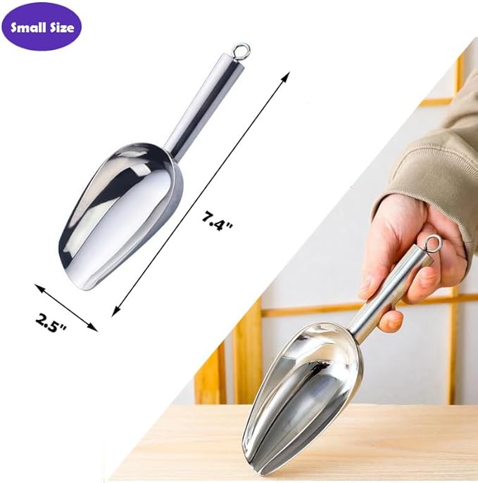 Set of 3 Ice Scoop, Plastic Kitchen Ice Scoop for Canisters or Ice Maker, Food Scoops for Canisters, Freezer, Flour, Dry Foods, Coffee Beans, Pop Corn, Pet Dog Cat Food (Stainless Steel-S)