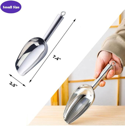 Set of 3 Ice Scoop, Plastic Kitchen Ice Scoop for Canisters or Ice Maker, Food Scoops for Canisters, Freezer, Flour, Dry Foods, Coffee Beans, Pop Corn, Pet Dog Cat Food (Stainless Steel-S)