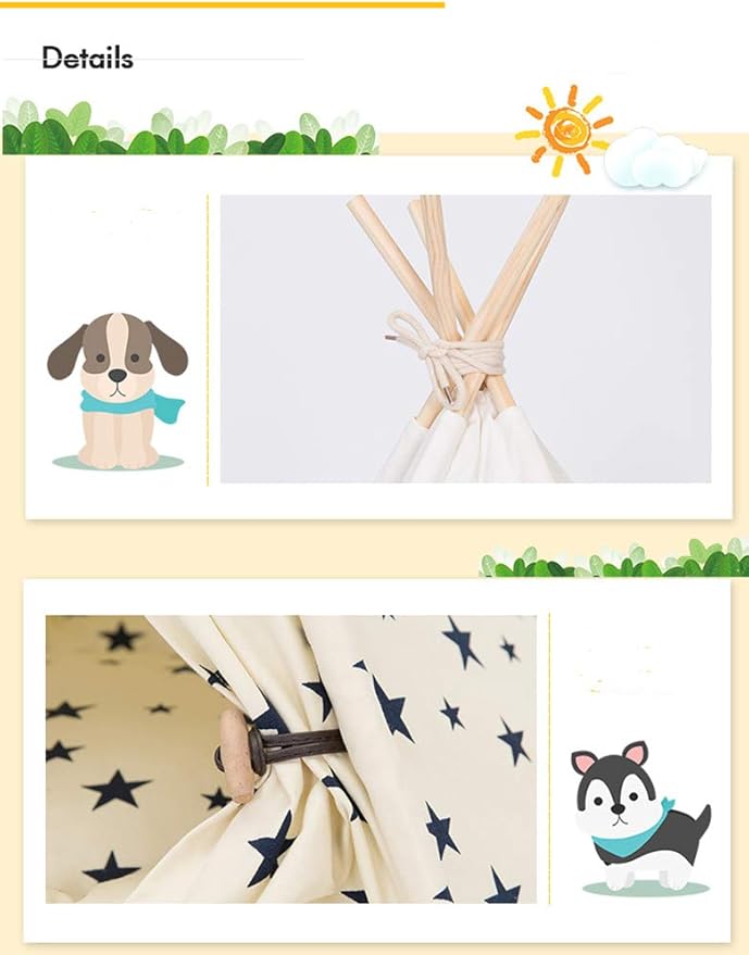 Cat Teepee Tent 16" x 20", Washable Small Dog Teepee Tent, Indoor House Non Slip Reusable Thicked Soft Comfort Cotton Cushion Bedding for Small Dogs Cat Rabbit Hamster Chinchillas Rat, Stars