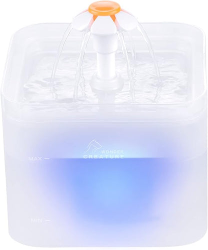Cat Water Fountain, 67oz/2L Automatic Cat Drinking Fountain, Pet Water Dispenser with LED Light and Filter for Cats and Small Dogs (Clear)