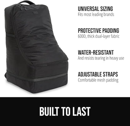 GORILLA GRIP Tear and Water Resistant Padded Car Seat Travel Bag for Airplane and Airport, Universal Fit Baby Carseat Bags, Holds Up to 50lbs, Handle & Shoulder Straps, Air Gate Check Carrier, Black