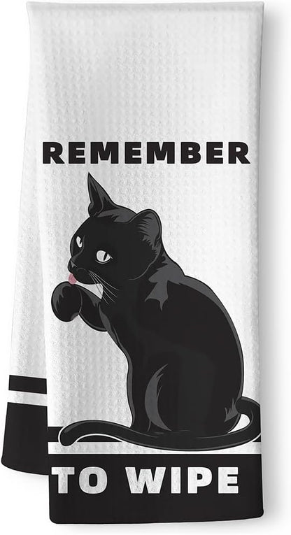 Fun Kitchen Towels-Remember To Wipe,Cat Bathroom Towels,Decorative Kitchen Towel,DishTowels For Kitchen Decorative,Cat Hand Towel -Suitable For Use And Decoration In Your Kitchen, Bathroom And Toilet