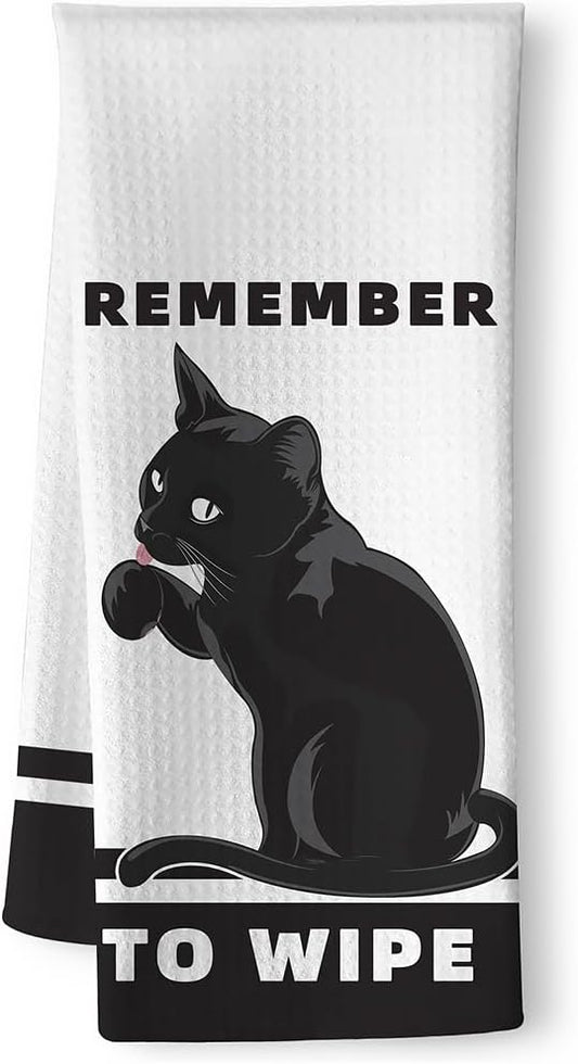 Fun Kitchen Towels-Remember To Wipe,Cat Bathroom Towels,Decorative Kitchen Towel,DishTowels For Kitchen Decorative,Cat Hand Towel -Suitable For Use And Decoration In Your Kitchen, Bathroom And Toilet
