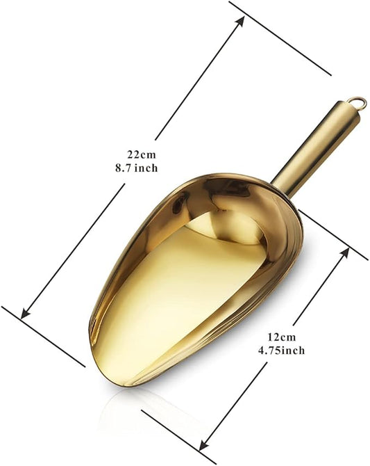 Berglander Stainless Steel Gold Ice Scoop 6 OZ, Titanium Golden Plating Metal Ice Scooper For Ice Maker, Multipurpose For Candy Wedding Kitchen Bar Party, Pet Animal Dog Food Scoop Beach Shovel