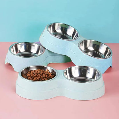 Double Cat Food Bowl -Stainless Steel Bowls with Easy-to-Clean Detachable Design, Non-Slip Base, Pet Feeder for Kittens and Medium Cats (Blue)