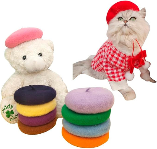 Dog Beret Hats Cats Hats Fashion Four Seasons Funny Wool Comfortable Pet Hat (Rose)